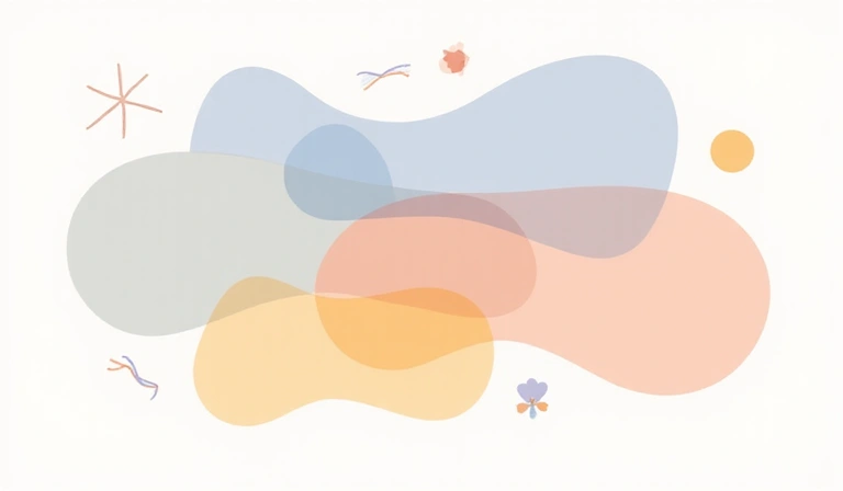 Abstrakcyjna grafika symbolizująca zaufanie, wiedzę i wsparcie, wykorzystująca miękkie, naturalne kolory i płynne kształty.