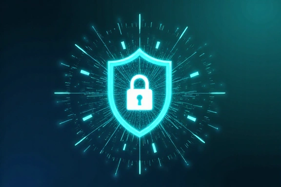Abstrakcyjny obraz symbolizujący bezpieczeństwo danych i prywatność, tarcza z zamkiem